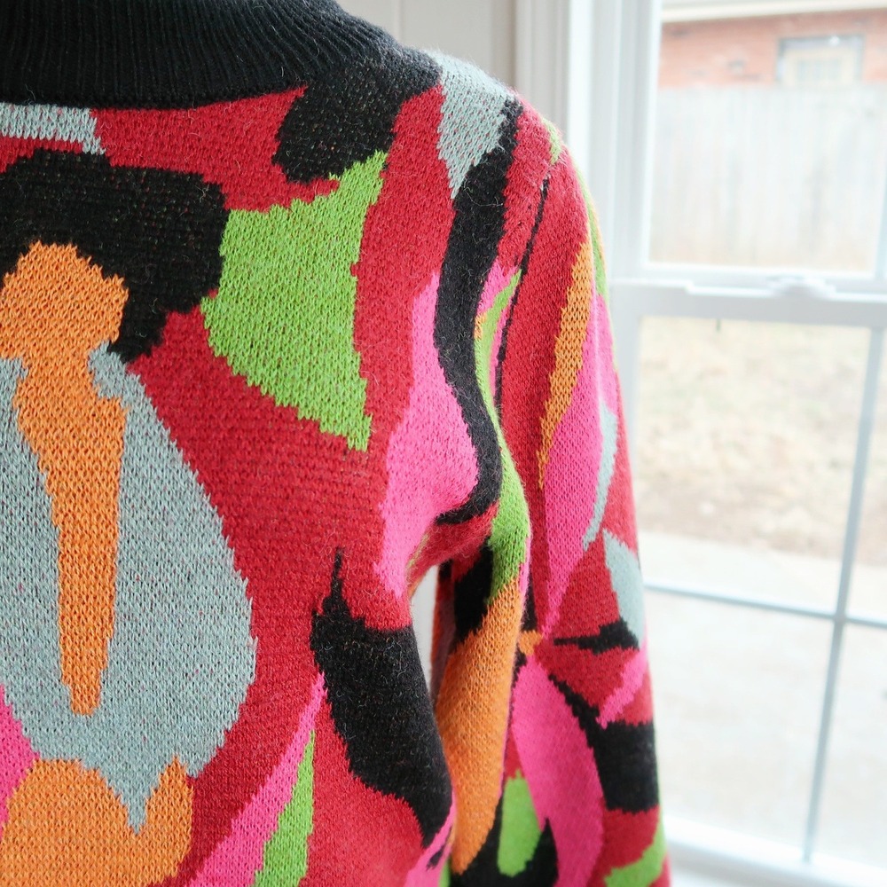 Farm Rio Womens The Dance Abstract Colorblock Knit Sweater Small Dopamine Artsy - Picture 4 of 11